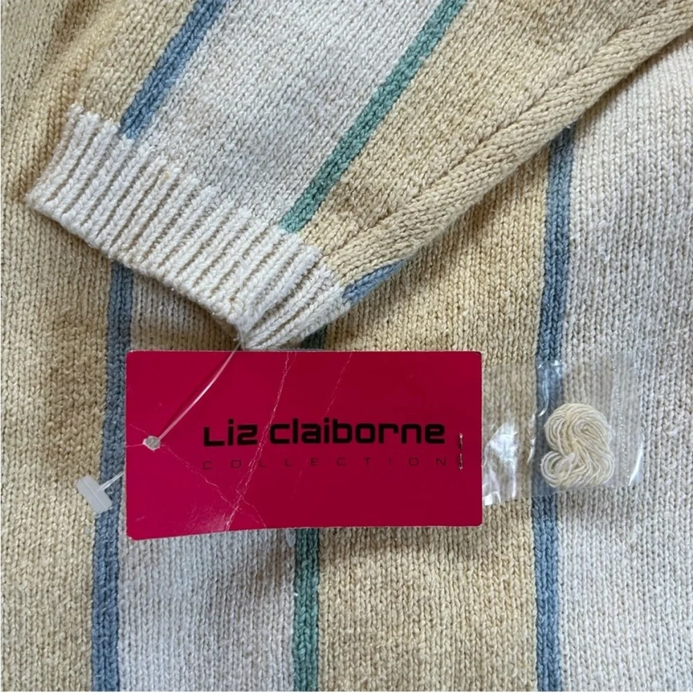 Vintage Liz Claiborne Striped Silk Blend Oversized Sweater 80s Preppy Small NWT